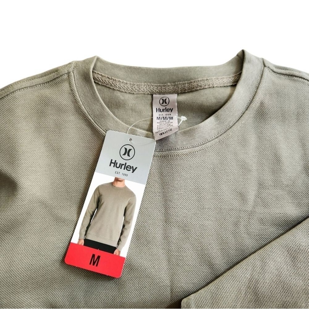 New! Hurley Mens Olive Green Crewneck Long Sleeve Sweatershirt Siz M Regular Fit - Picture 4 of 10